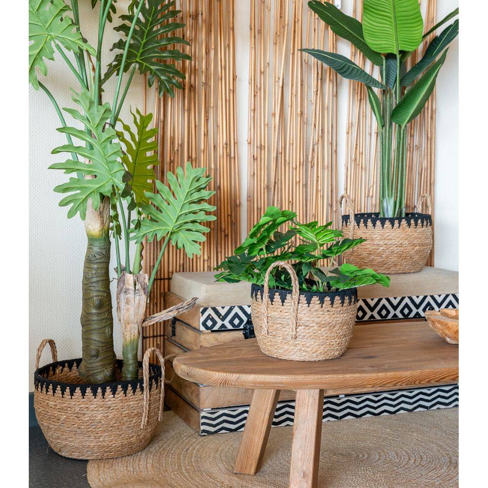Aubry Gaspard - Cache-pots en jonc naturel et triangles noirs (lot de 3) - Imagen 2