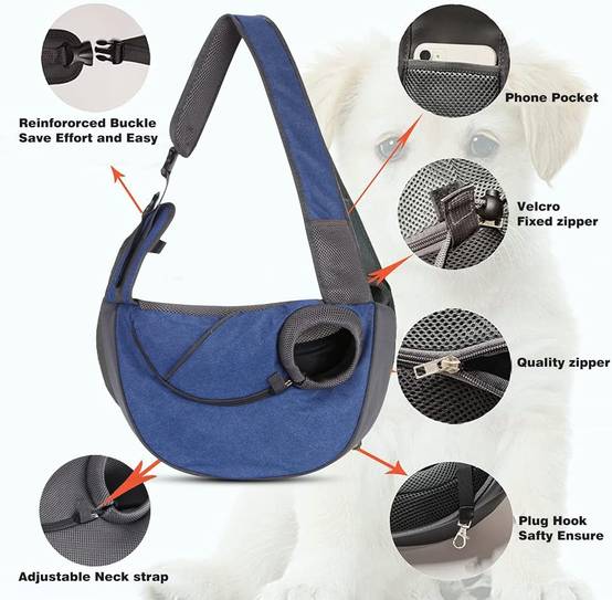 Sac bandoulière pour chien & chat - Mains libres réglable - Maille respirante & poche rangement - Sécurité optimale - Living123 - Image 3