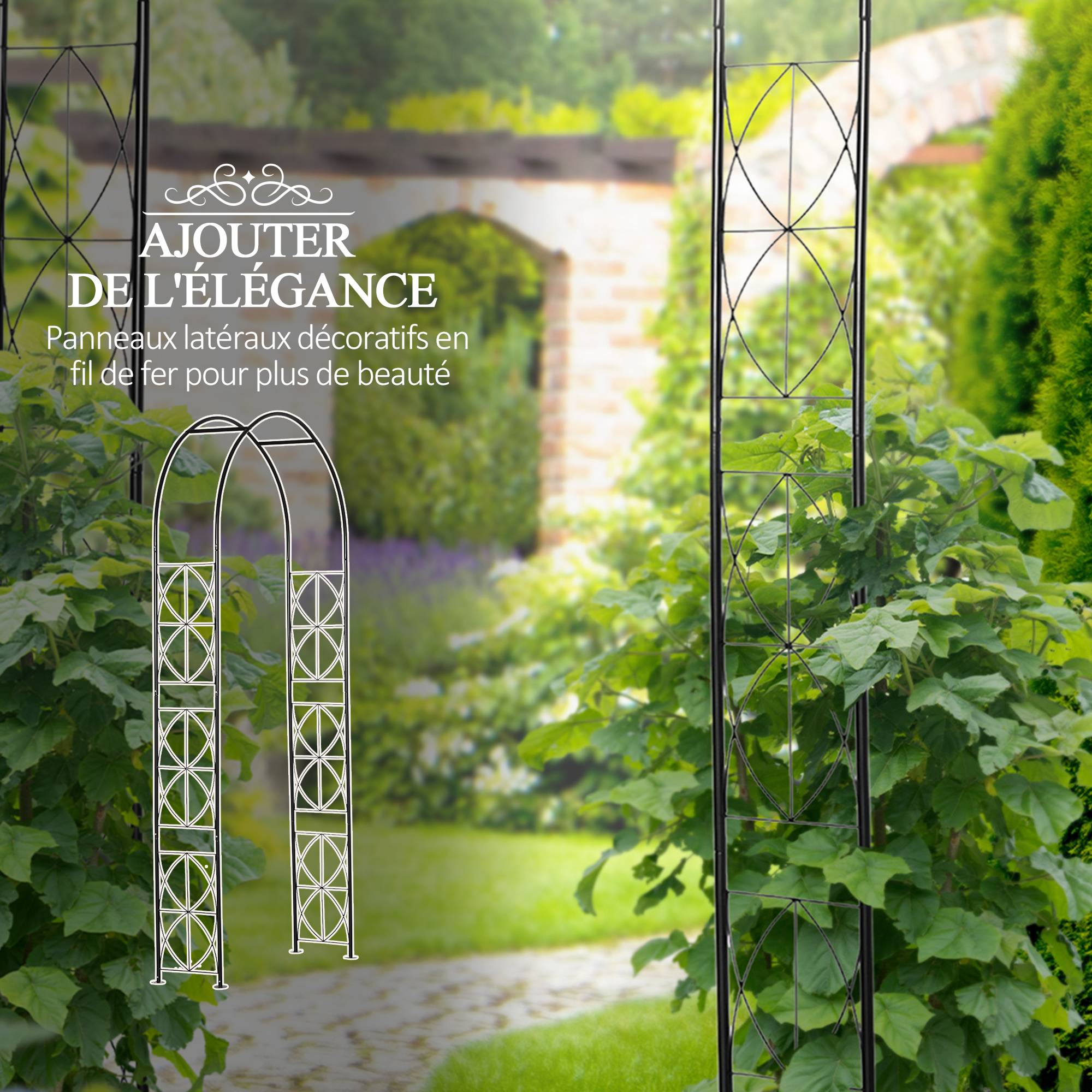 Arche Jardin Rosiers Métal Époxy Plantes Grimpantes Décoration Extérieure 114x230cm Noir - ComfortXL Outdoor Living - Image 8