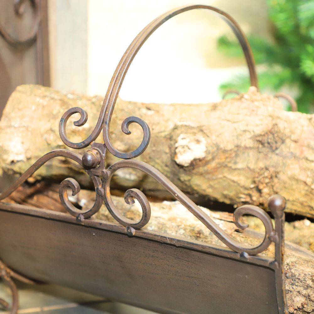 Porte bûche en fer forgé couleur marron 34 x 34.5 x 34 cm Chemin de campagne - Imagen 5