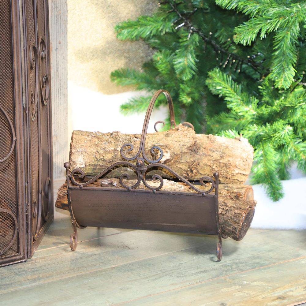 Porte bûche en fer forgé couleur marron 34 x 34.5 x 34 cm Chemin de campagne - Imagen 4