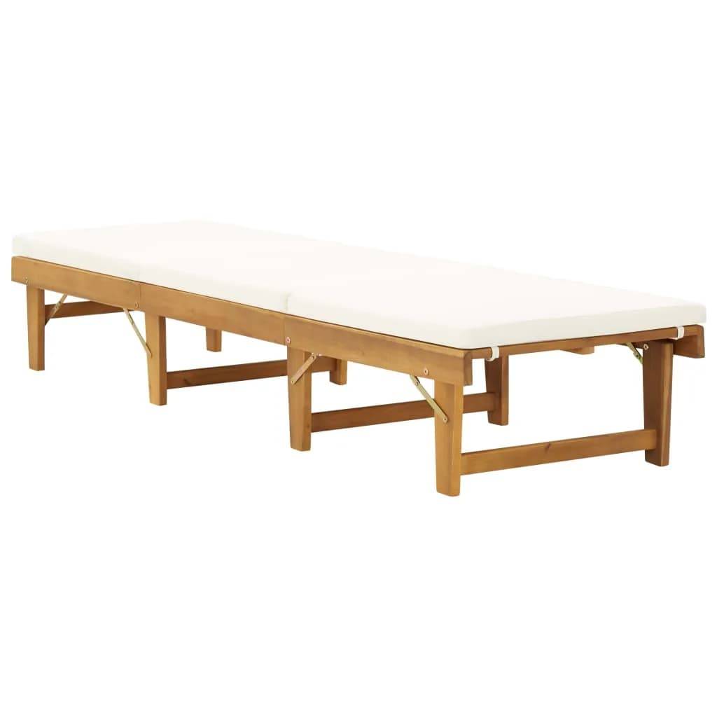 Helloshop26 - Transat chaise longue bain de soleil lit de jardin terrasse meuble d'extérieur pliable coussin bois massif d'acacia blanc crème - Imagen 2