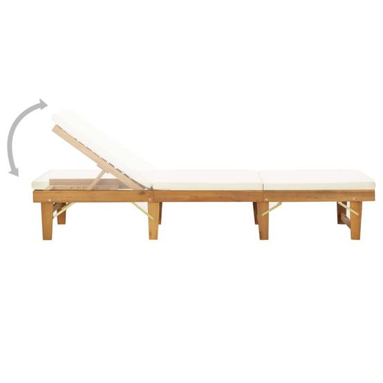 Helloshop26 - Transat chaise longue bain de soleil lit de jardin terrasse meuble d'extérieur pliable coussin bois massif d'acacia blanc crème - Imagen 5