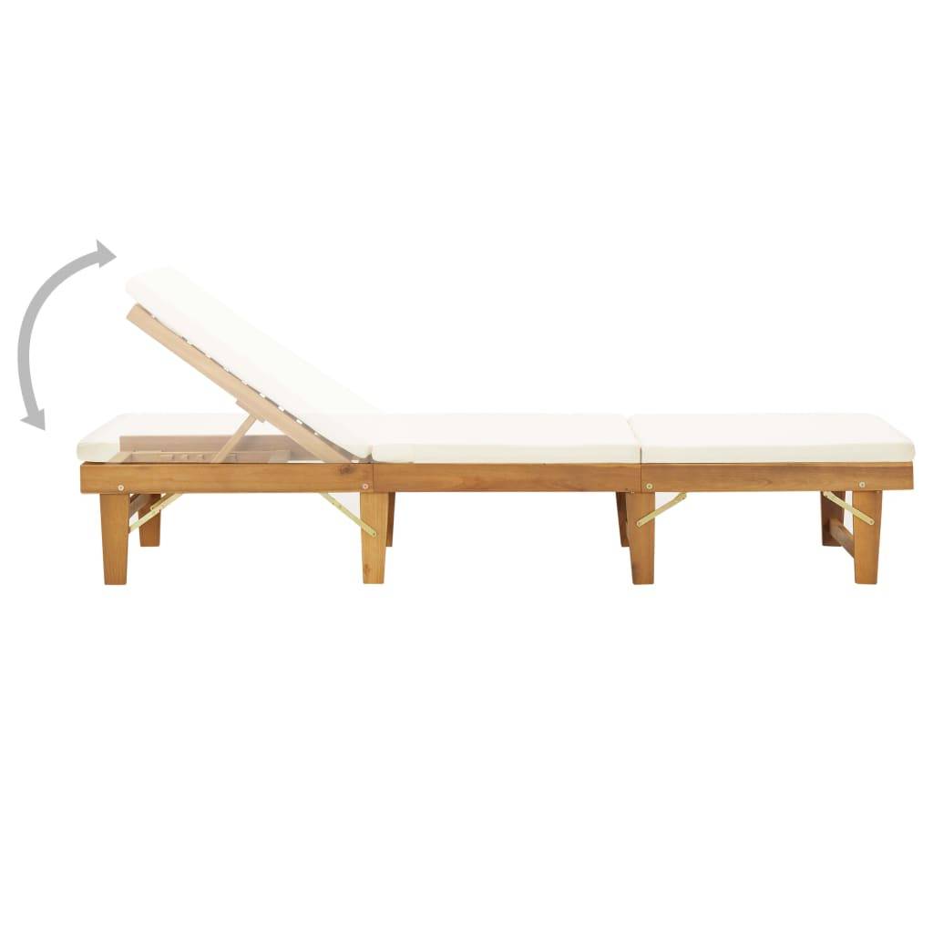 Helloshop26 - Transat chaise longue bain de soleil lit de jardin terrasse meuble d'extérieur pliable coussin bois massif d'acacia blanc crème - Imagen 5