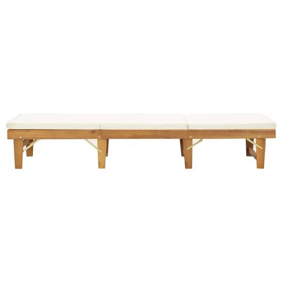 Helloshop26 - Transat chaise longue bain de soleil lit de jardin terrasse meuble d'extérieur pliable coussin bois massif d'acacia blanc crème - Imagen 4
