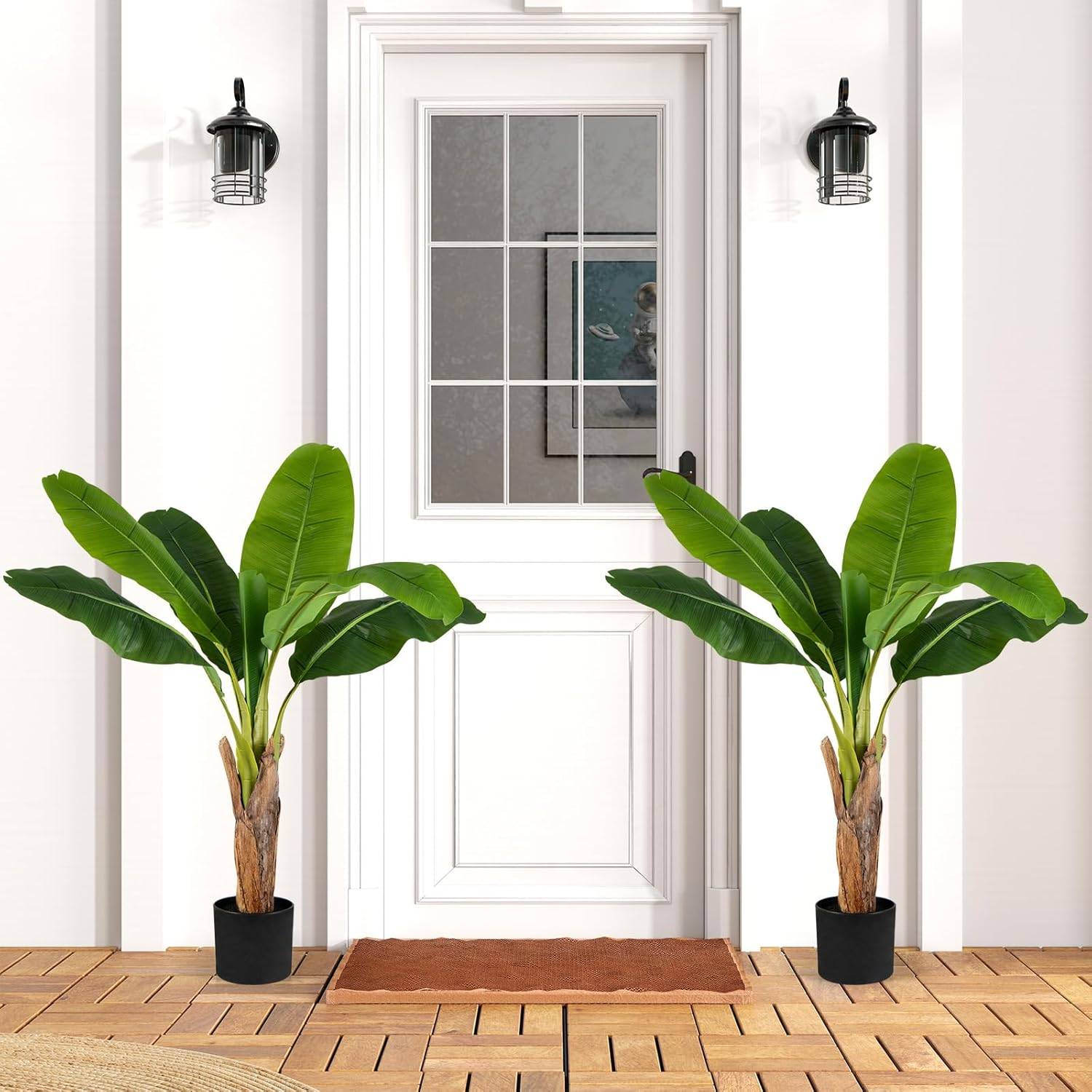 Lot de 2 Arbres Artificiels Oiseau de Paradis de 107 cm, Fausses Plantes à Feuilles de Bananier avec Pot Branches Réglables pour Maison Porche - Image 2