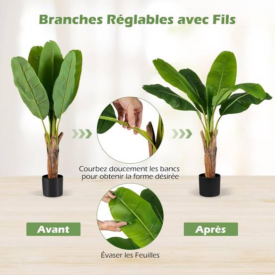 Lot de 2 Arbres Artificiels Oiseau de Paradis de 107 cm, Fausses Plantes à Feuilles de Bananier avec Pot Branches Réglables pour Maison Porche - Image 4