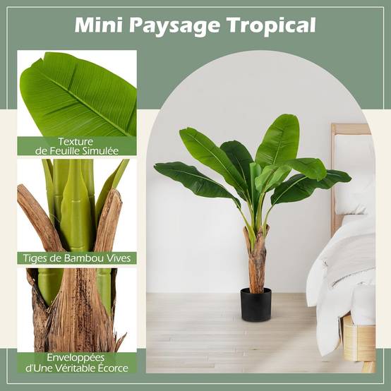 Lot de 2 Arbres Artificiels Oiseau de Paradis de 107 cm, Fausses Plantes à Feuilles de Bananier avec Pot Branches Réglables pour Maison Porche - Image 5