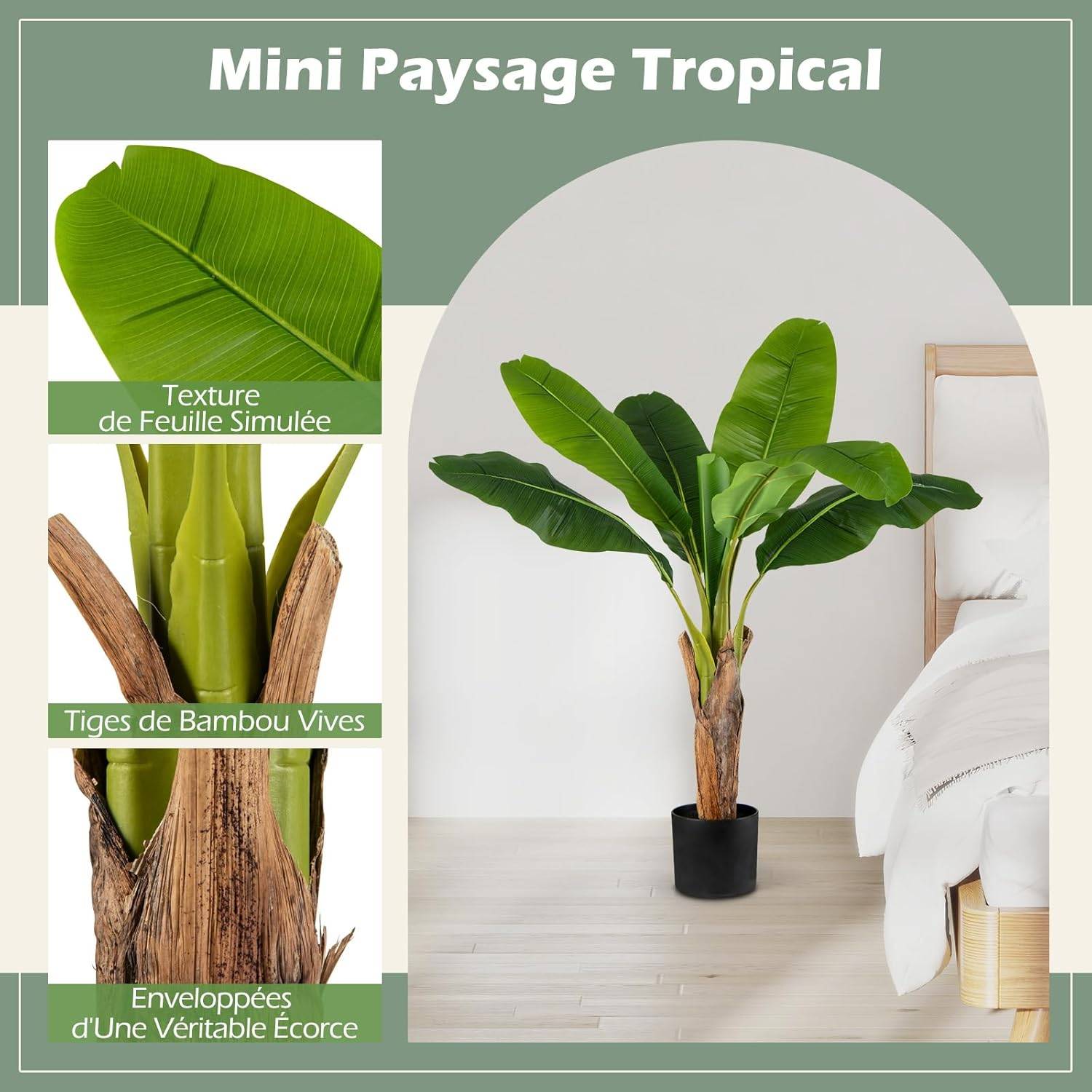 Lot de 2 Arbres Artificiels Oiseau de Paradis de 107 cm, Fausses Plantes à Feuilles de Bananier avec Pot Branches Réglables pour Maison Porche - Image 5