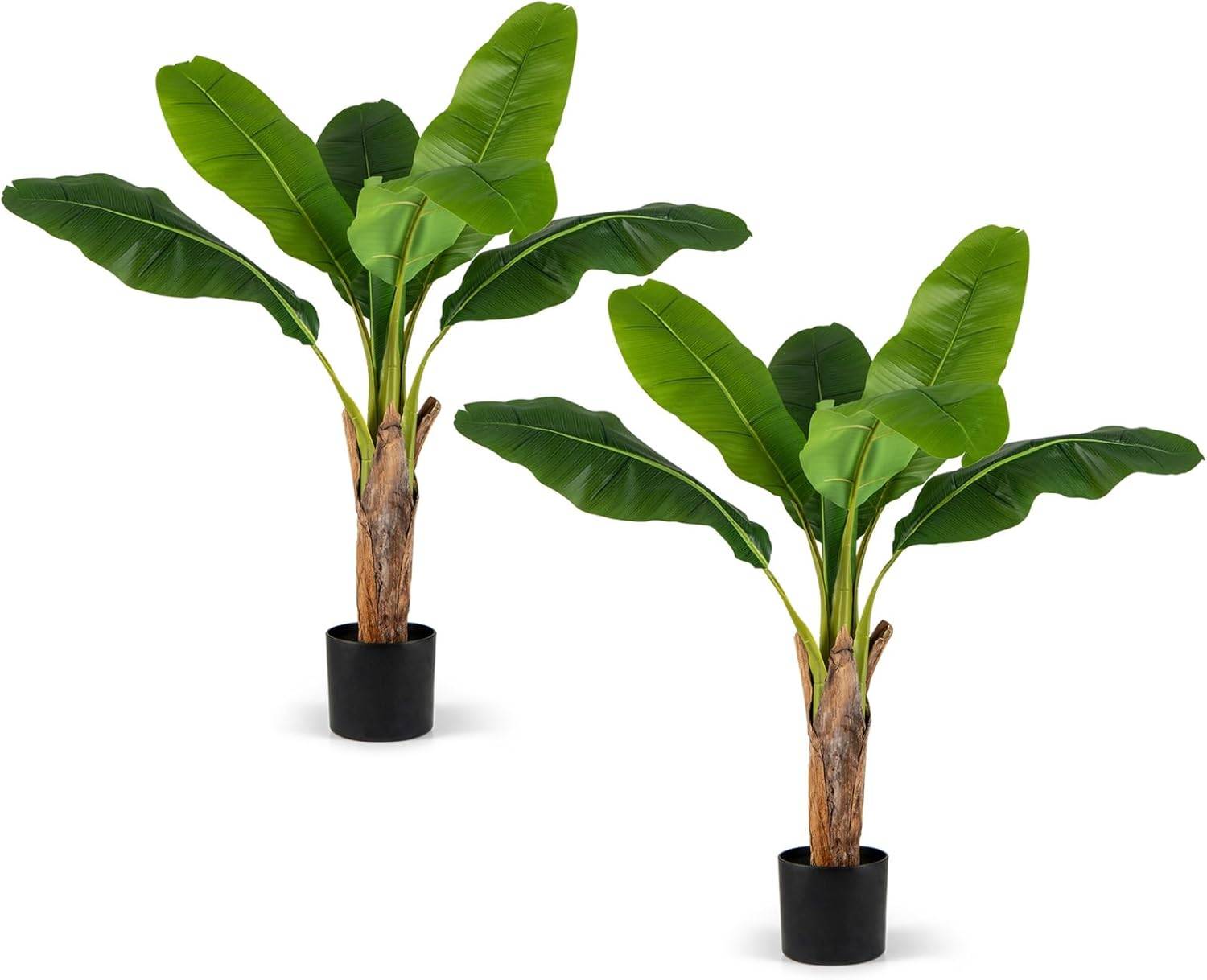 Lot de 2 Arbres Artificiels Oiseau de Paradis de 107 cm, Fausses Plantes à Feuilles de Bananier avec Pot Branches Réglables pour Maison Porche - Image 1