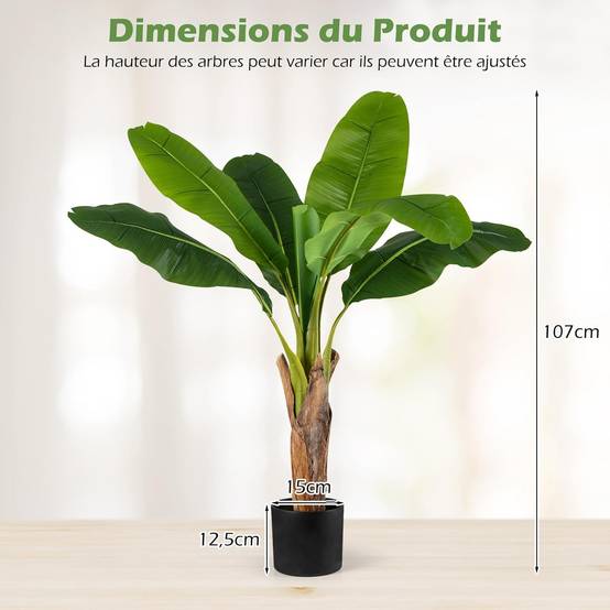 Lot de 2 Arbres Artificiels Oiseau de Paradis de 107 cm, Fausses Plantes à Feuilles de Bananier avec Pot Branches Réglables pour Maison Porche - Image 3