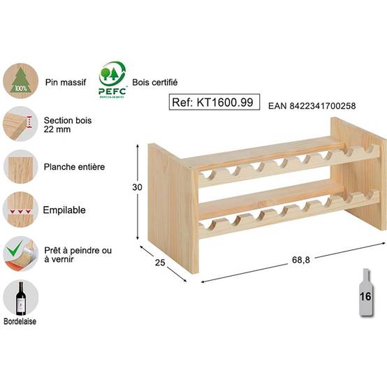 Casier à bouteilles empilable en pin Katea Epaisseur du bois 22 mm - Image 1