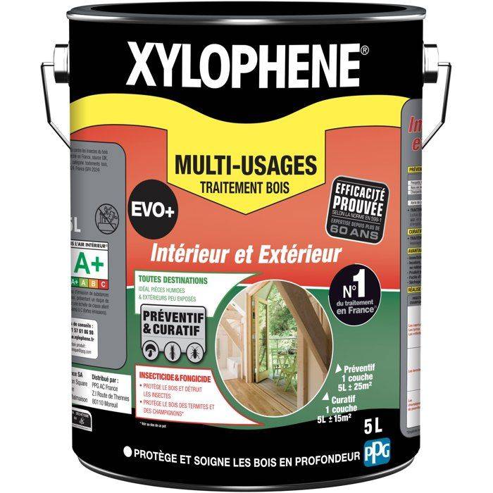 Xylophene - Traitement bois multi-usages incolore EVO+ 5 L, anti-insectes, anti-termites, anti-champignons mat - XYLOPHENE