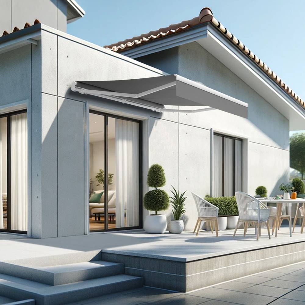 Store banne monobloc ESPAI 3,00x2,00m (Motorisé à interrupteur + manœuvre de secours - Gris Graphite - Blanc) - Alia Productions - Imagen 1