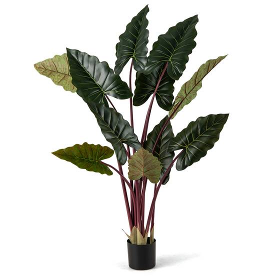 Plante Artificielle de 160 cm, Imitation Taro Arc-en-Ciel en Pot avec 11 Feuilles Fausse Tiges Flexibles, Arbre Artificiel Décoration Moderne - Image 1