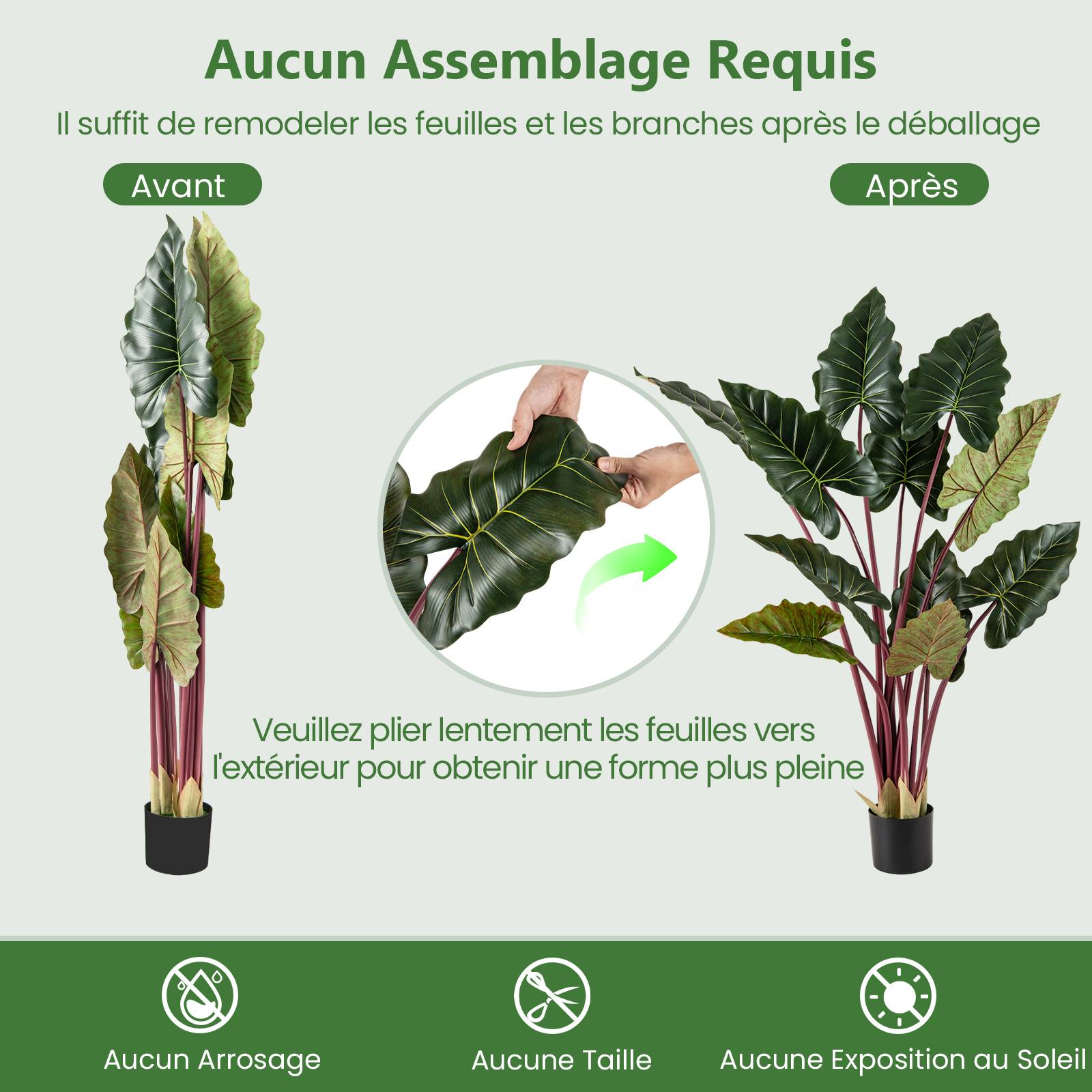 Plante Artificielle de 160 cm, Imitation Taro Arc-en-Ciel en Pot avec 11 Feuilles Fausse Tiges Flexibles, Arbre Artificiel Décoration Moderne - Image 5