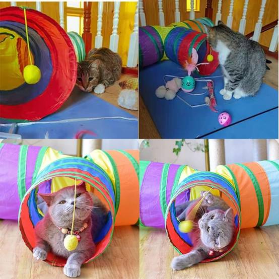 Tunnel pour chat pliable - 25 cm diamètre - Polyester renforcé - Intérieur/Extérieur - Jouet interactif -T -Tunnel- Living123 - Image 4