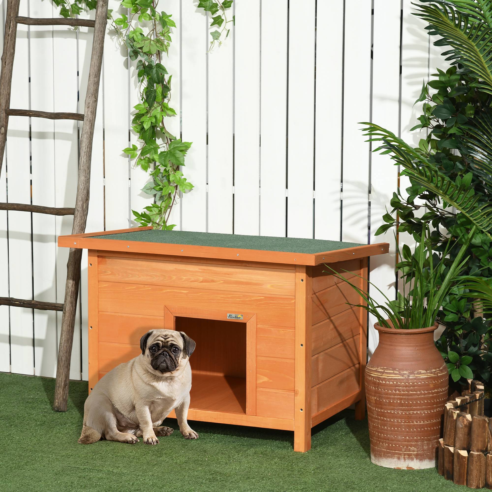 Niche pour chien extérieur, toit rabattable, pattes antidérapantes, intérieur/extérieur, 82x58x58 cm, naturel - Image 3