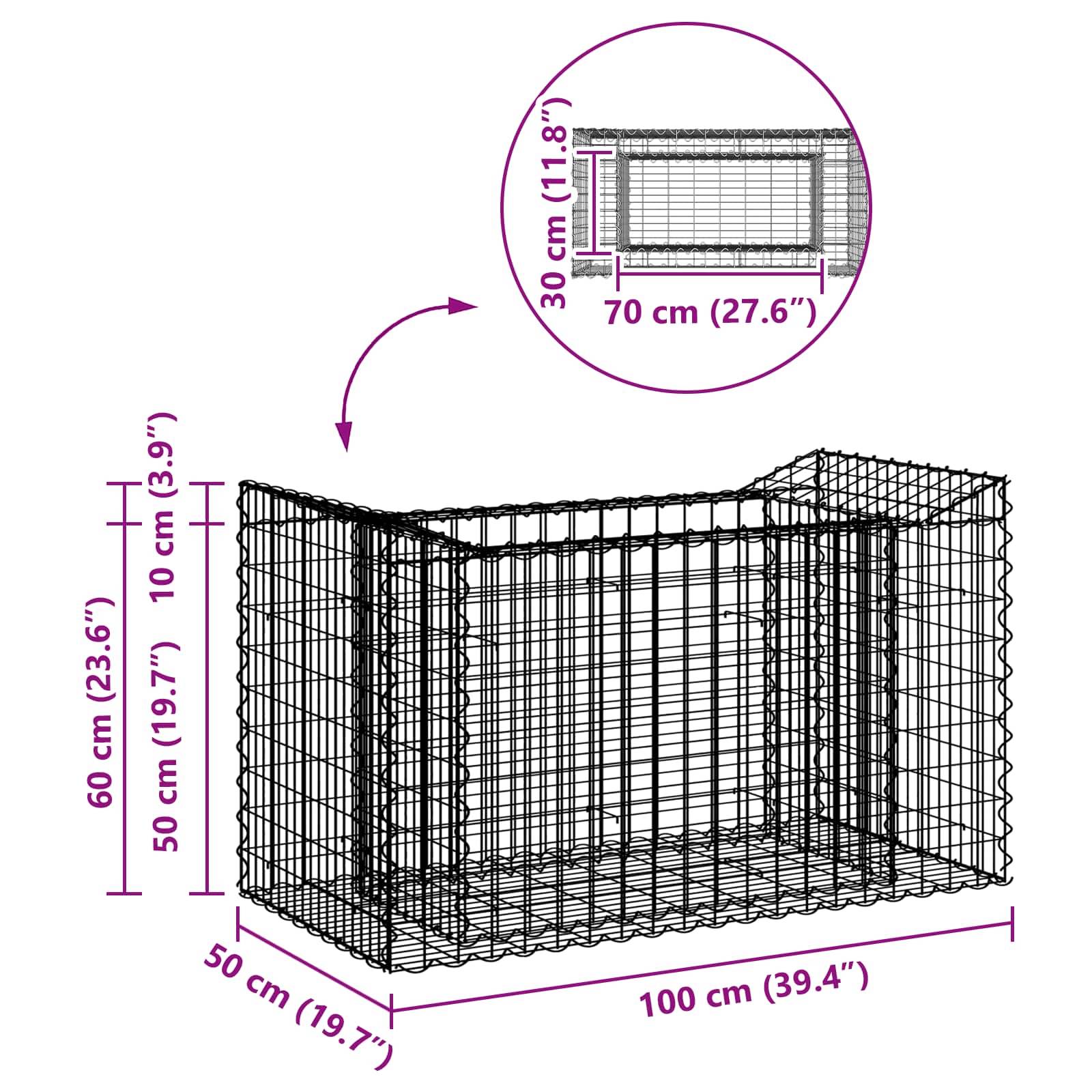 Lit surélevé gabion Acier galvanisé Argenté 50 x 100 x 60 cm - PANGIVO - Image 8