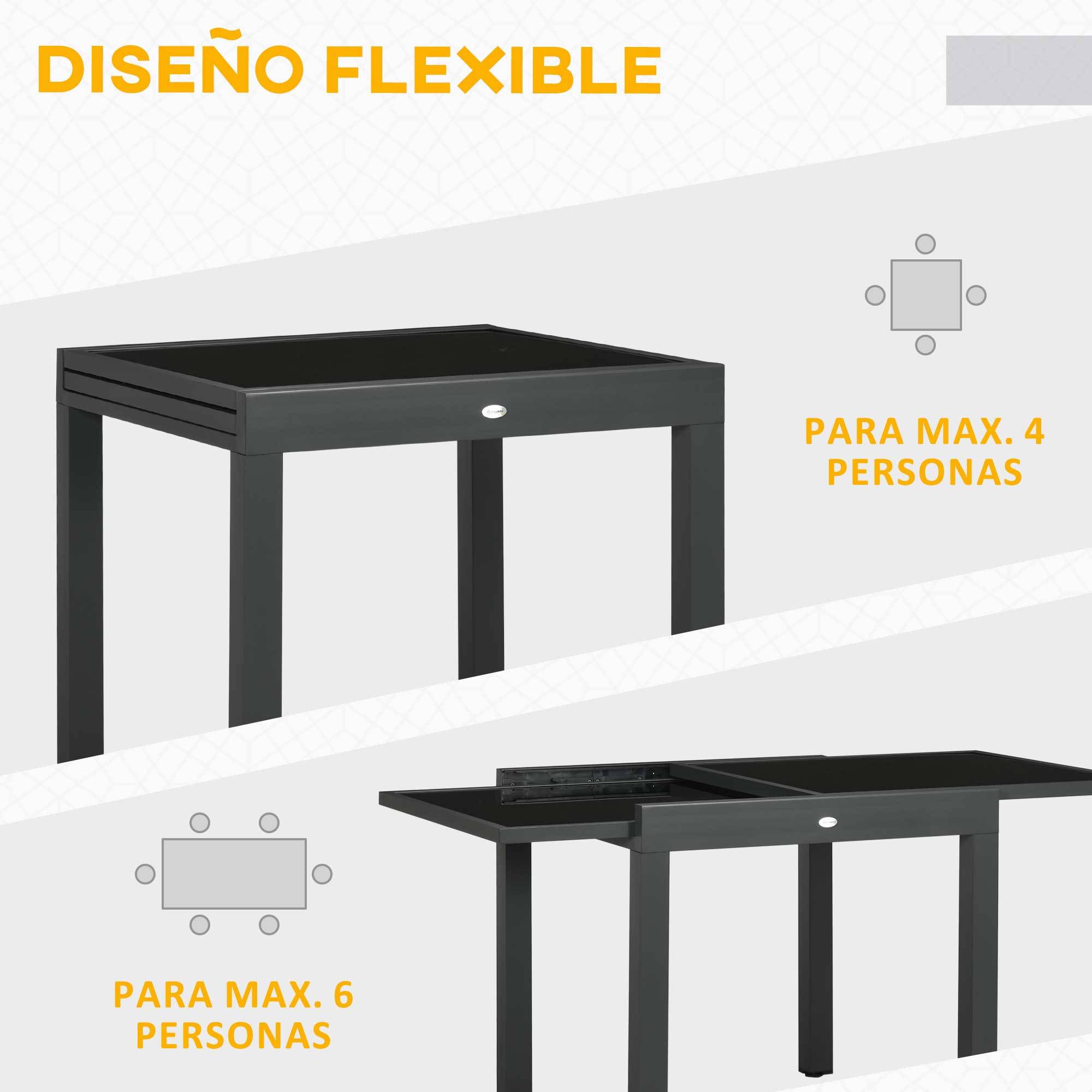 Table de jardin extensible en aluminium, rectangulaire, plateau verre trempé, terrasse 80-160x80x75 cm noir - Image 6