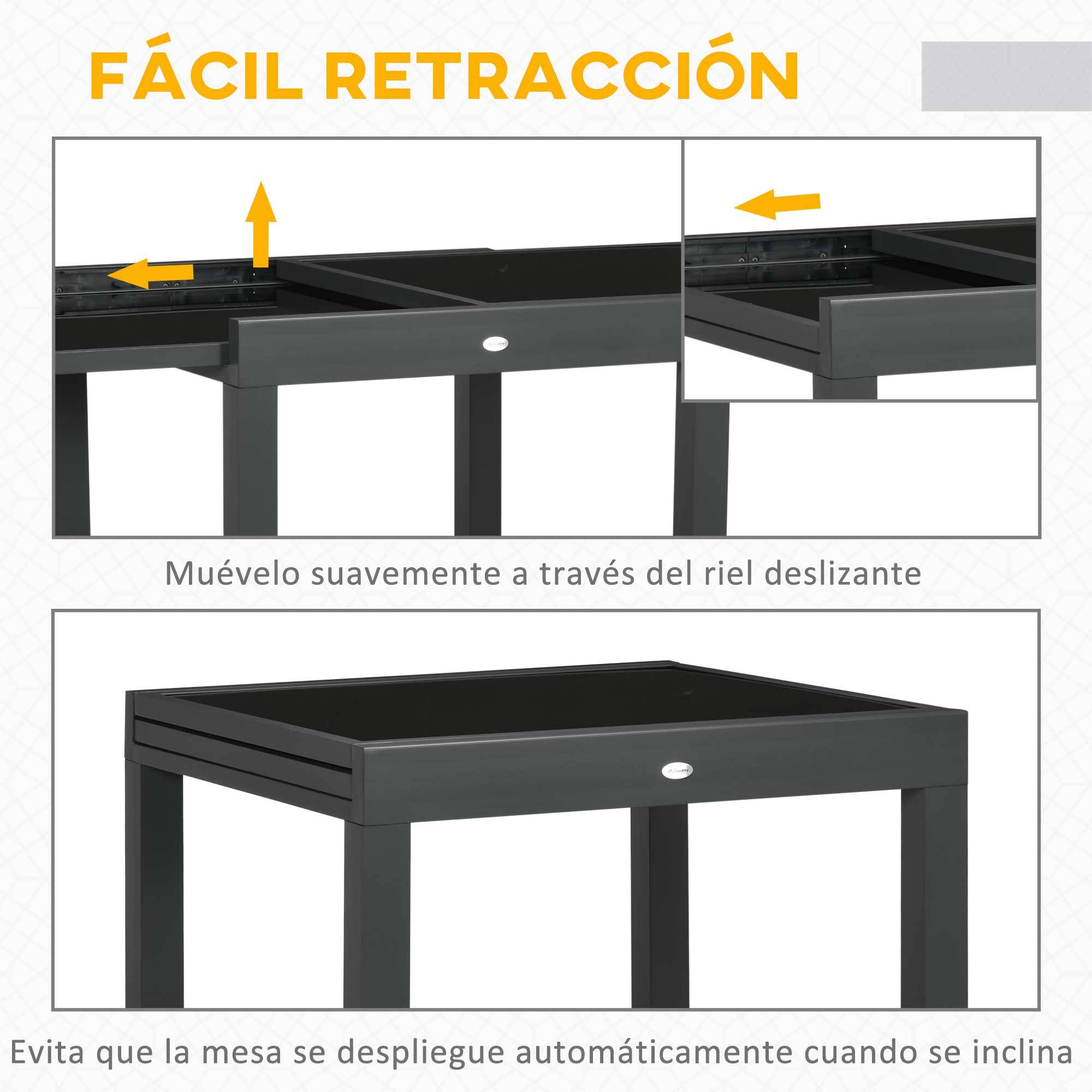 Table de jardin extensible en aluminium, rectangulaire, plateau verre trempé, terrasse 80-160x80x75 cm noir - Image 7