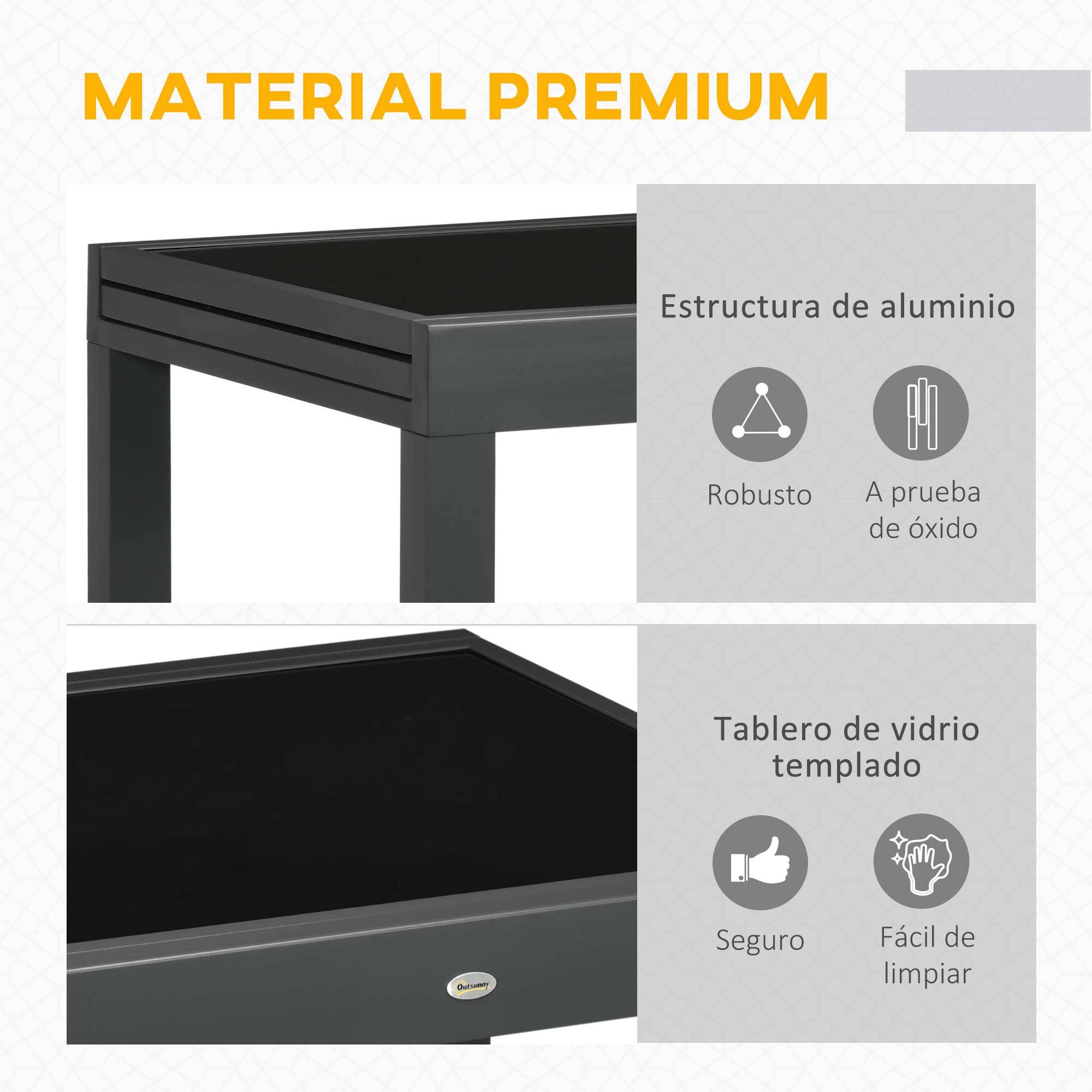 Table de jardin extensible en aluminium, rectangulaire, plateau verre trempé, terrasse 80-160x80x75 cm noir - Image 8