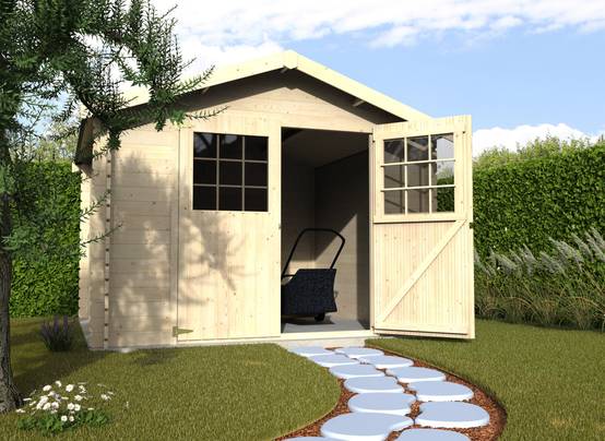 Decor et Jardin - Abri de jardin bois naturel Flodovrak 8,88 m² ep. 28 mm double porte vitrée - Décor et Jardin - Image 1