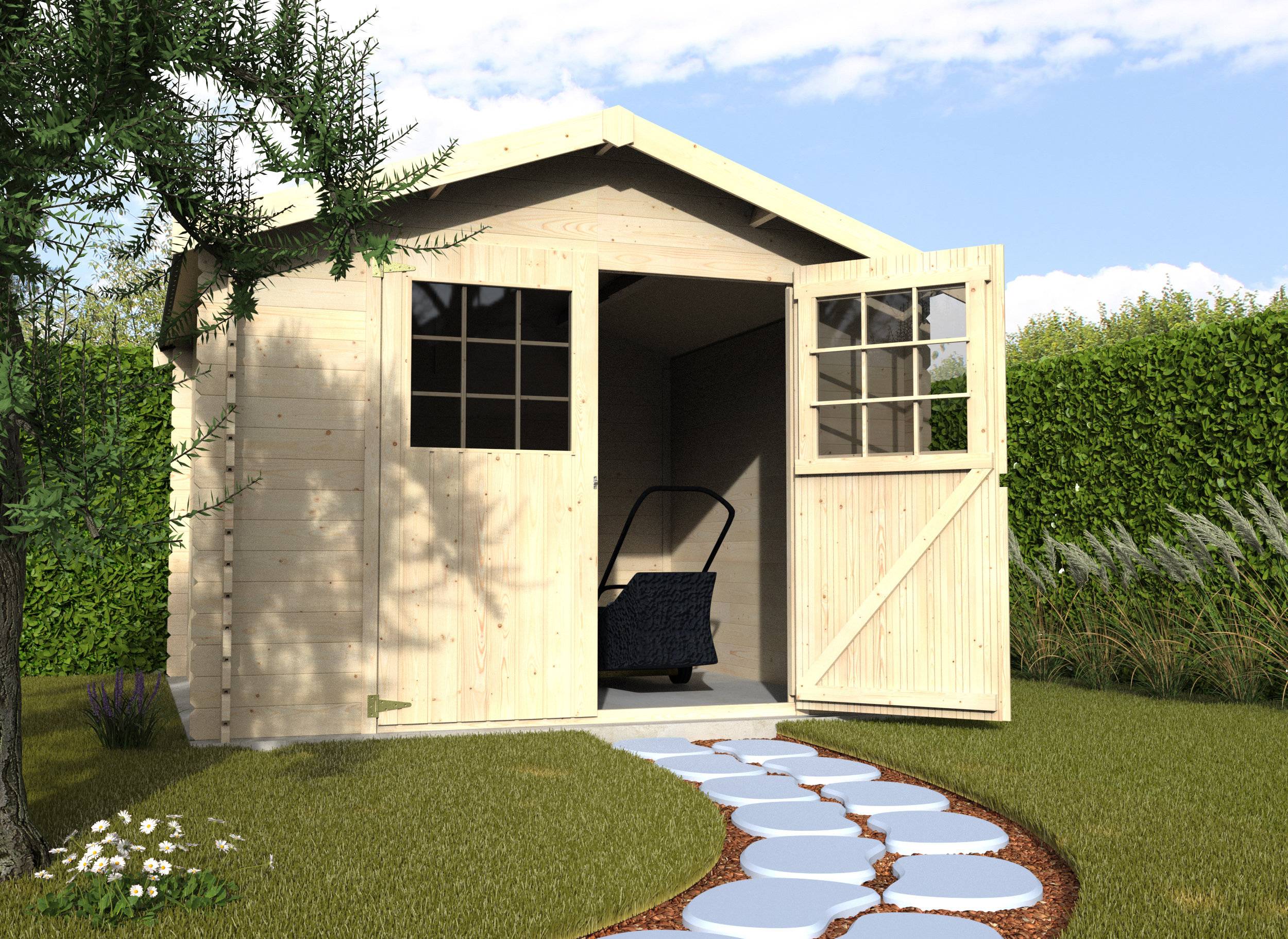 Decor et Jardin - Abri de jardin bois naturel Flodovrak 8,88 m² ep. 28 mm double porte vitrée - Décor et Jardin - Image 1
