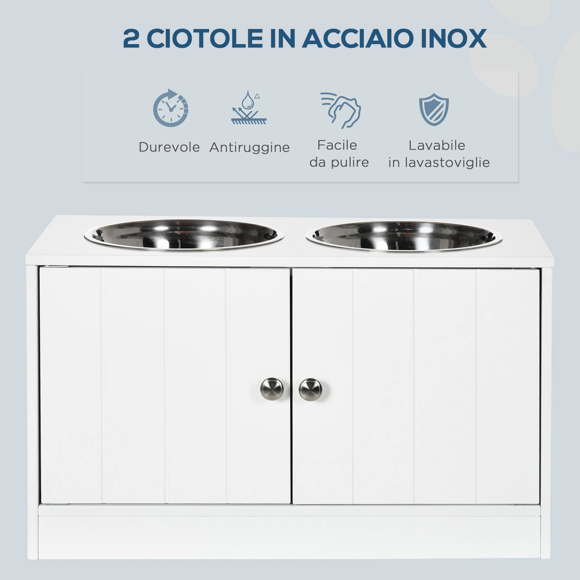 ComfortXL - Porte-Gamelles Surélevé Inox et MDF Grand Chien avec Meuble Rangement 60x30x35cm Blanc - ComfortXL Outdoor Living - Image 6