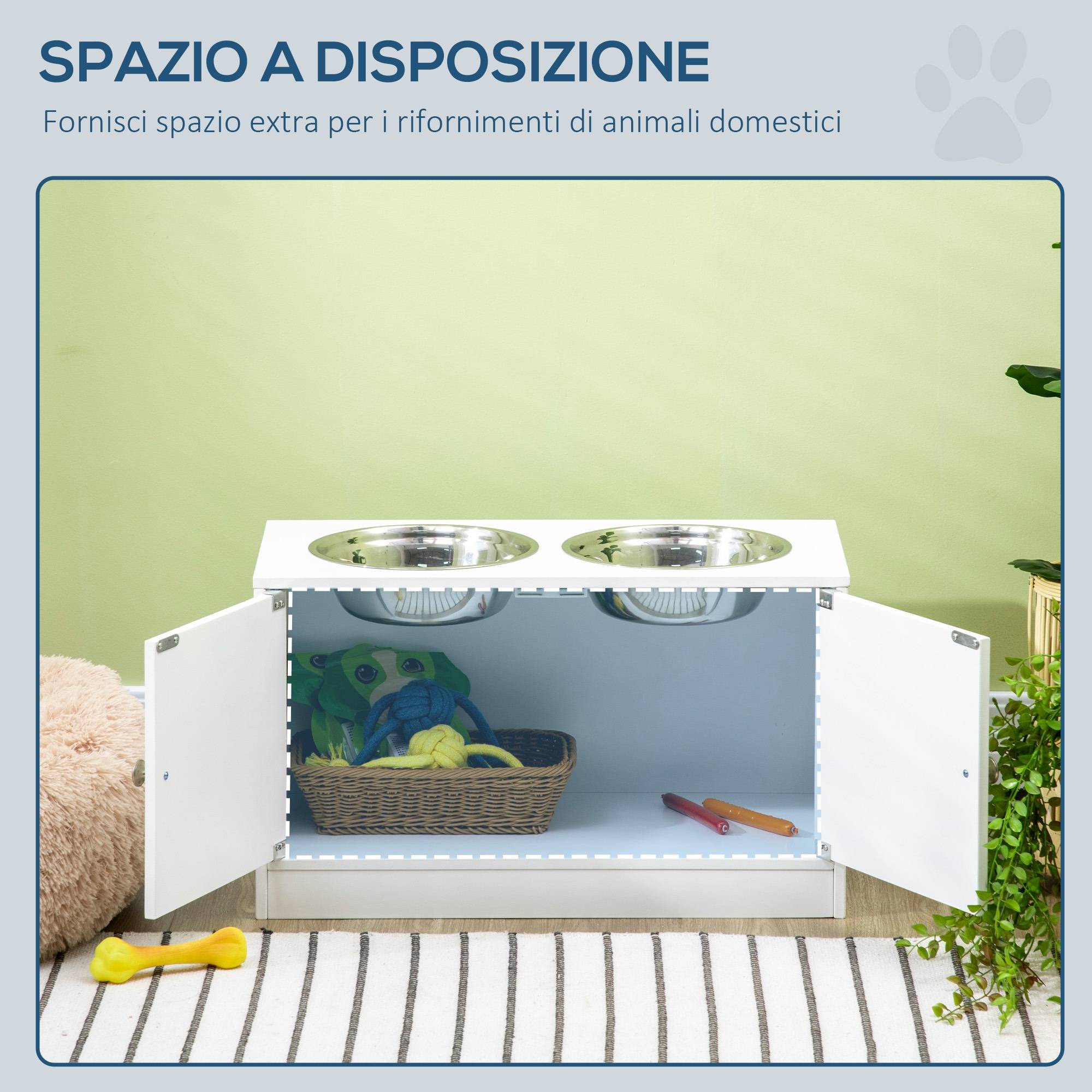 ComfortXL - Porte-Gamelles Surélevé Inox et MDF Grand Chien avec Meuble Rangement 60x30x35cm Blanc - ComfortXL Outdoor Living - Image 7