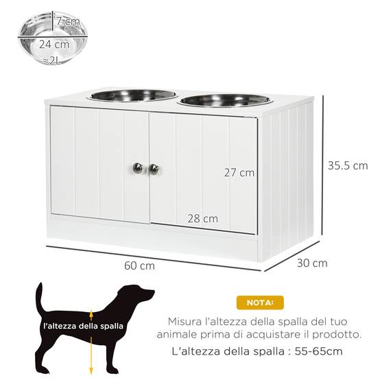 ComfortXL - Porte-Gamelles Surélevé Inox et MDF Grand Chien avec Meuble Rangement 60x30x35cm Blanc - ComfortXL Outdoor Living - Image 5