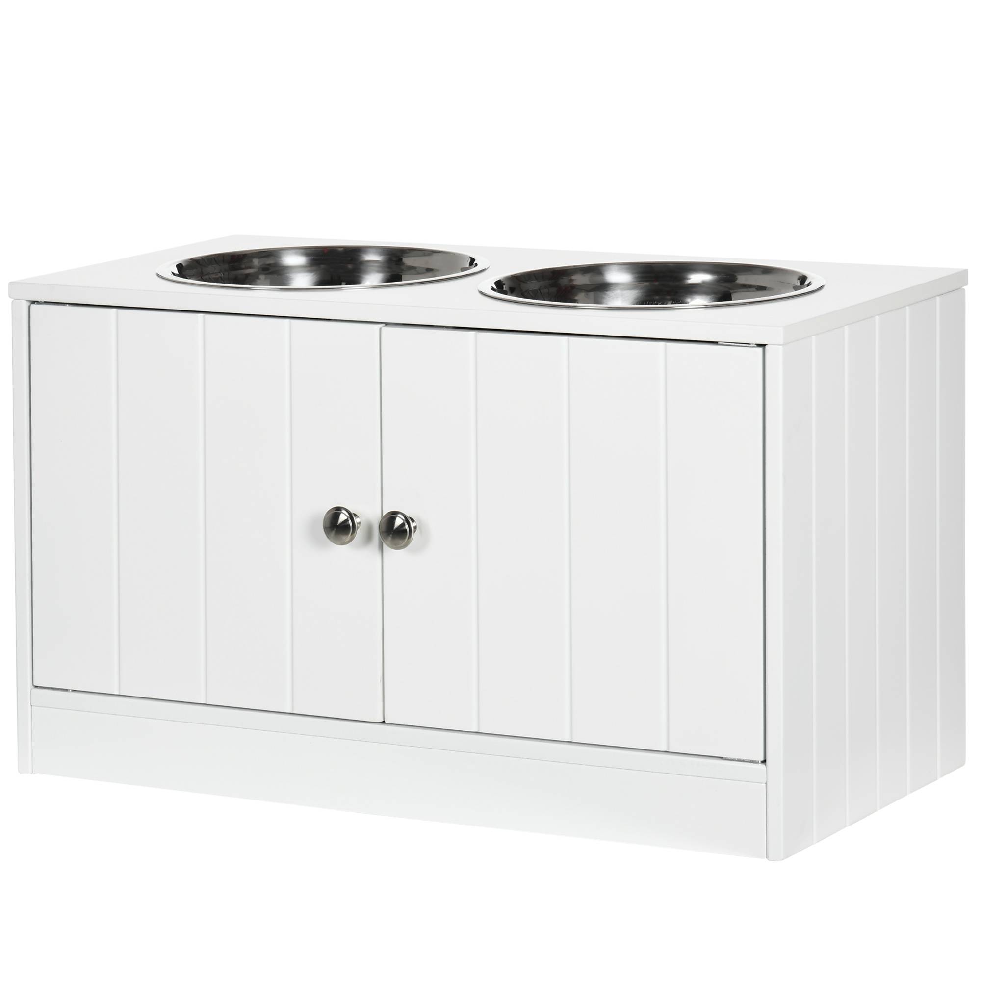 ComfortXL - Porte-Gamelles Surélevé Inox et MDF Grand Chien avec Meuble Rangement 60x30x35cm Blanc - ComfortXL Outdoor Living - Image 2