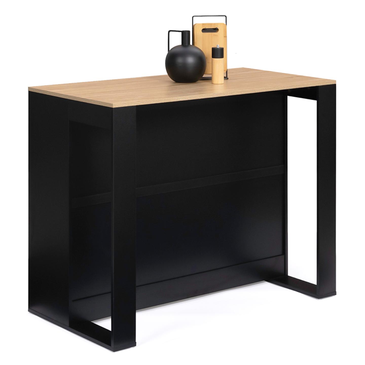 Table de bar îlot JUNO bois noir et plateau façon hêtre - Image 4