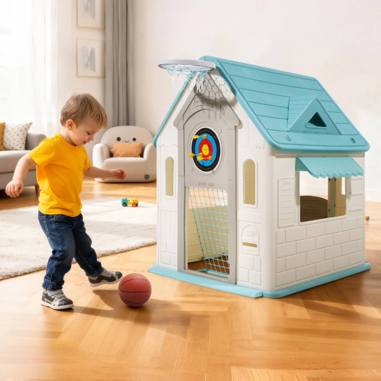 Vevor - VEVOR Maisonnette enfants 5 en 1, maison de jeu pour tout‑petits dès 2 ans, activités basket, foot et fléchettes - Image 8