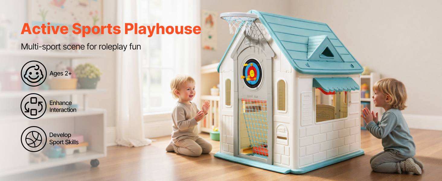 Vevor - VEVOR Maisonnette enfants 5 en 1, maison de jeu pour tout‑petits dès 2 ans, activités basket, foot et fléchettes - Image 9