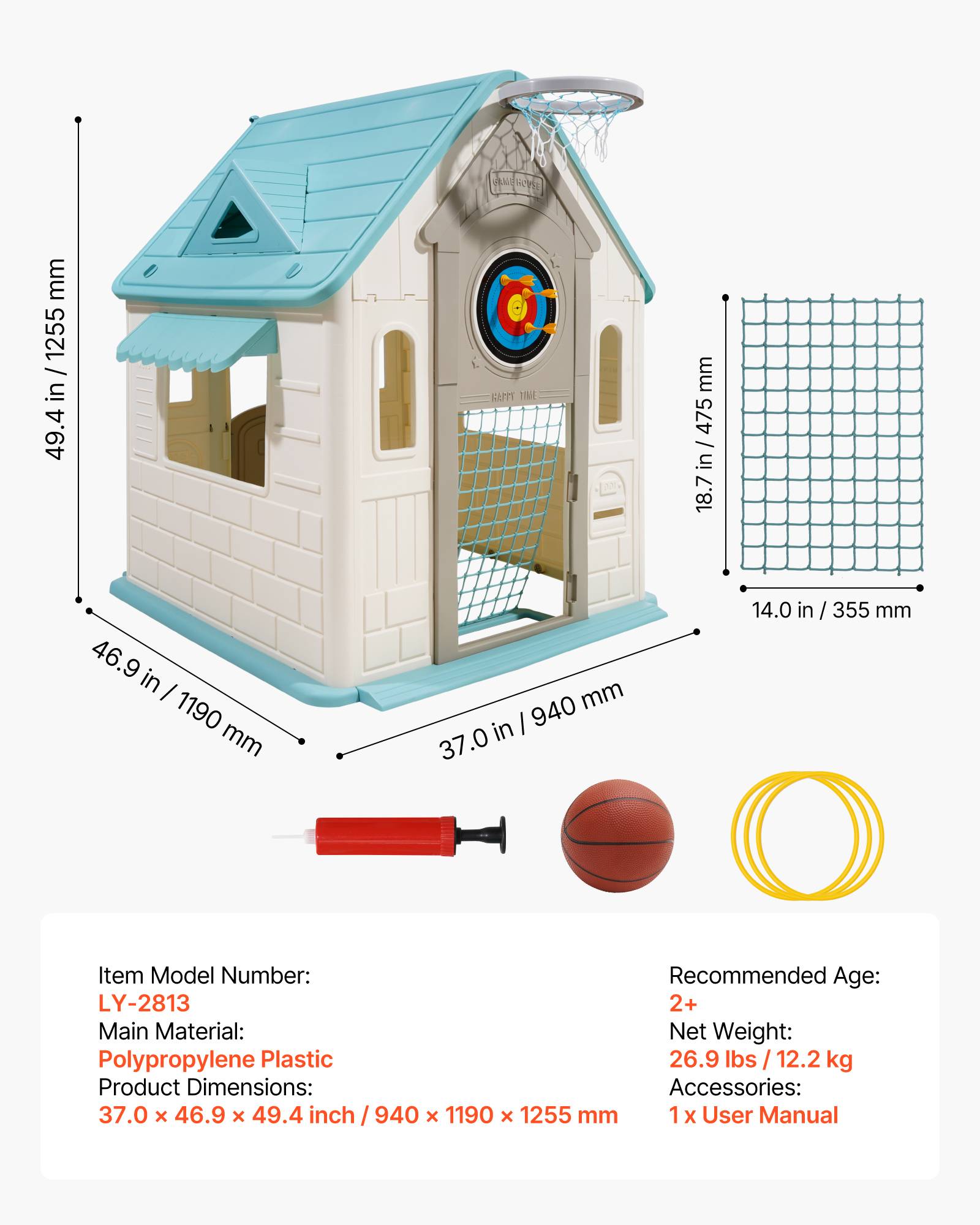 Vevor - VEVOR Maisonnette enfants 5 en 1, maison de jeu pour tout‑petits dès 2 ans, activités basket, foot et fléchettes - Image 3