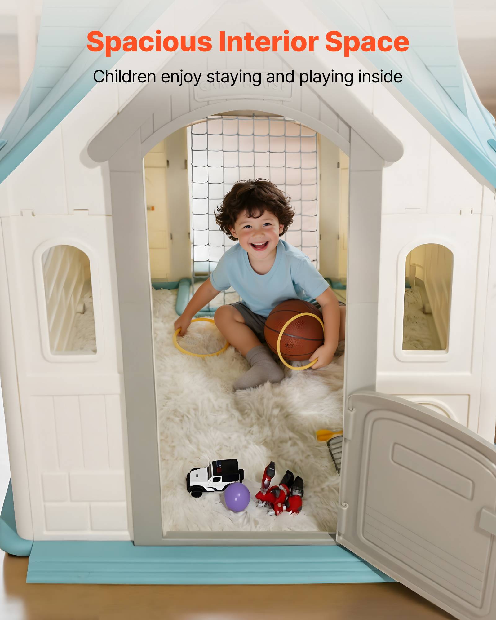 Vevor - VEVOR Maisonnette enfants 5 en 1, maison de jeu pour tout‑petits dès 2 ans, activités basket, foot et fléchettes - Image 7