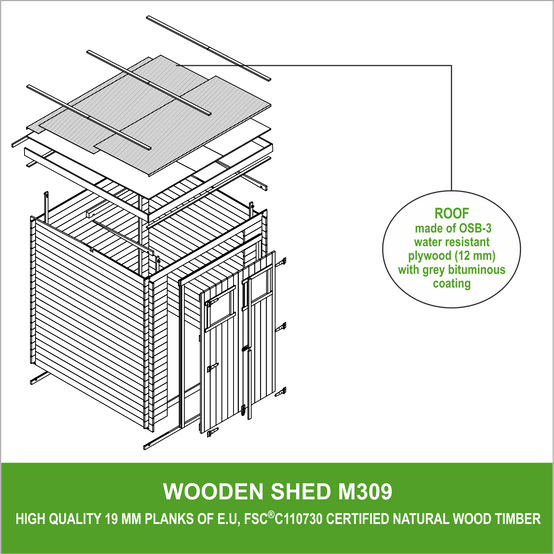 Timbela - Abri de jardin en bois - Stockage extérieur l204xL204xH200 cm/3.53 m2 - Petit abri à outils, Local à vélos - 19 mm d’épaisseur - TIMBELA M309 - Image 8