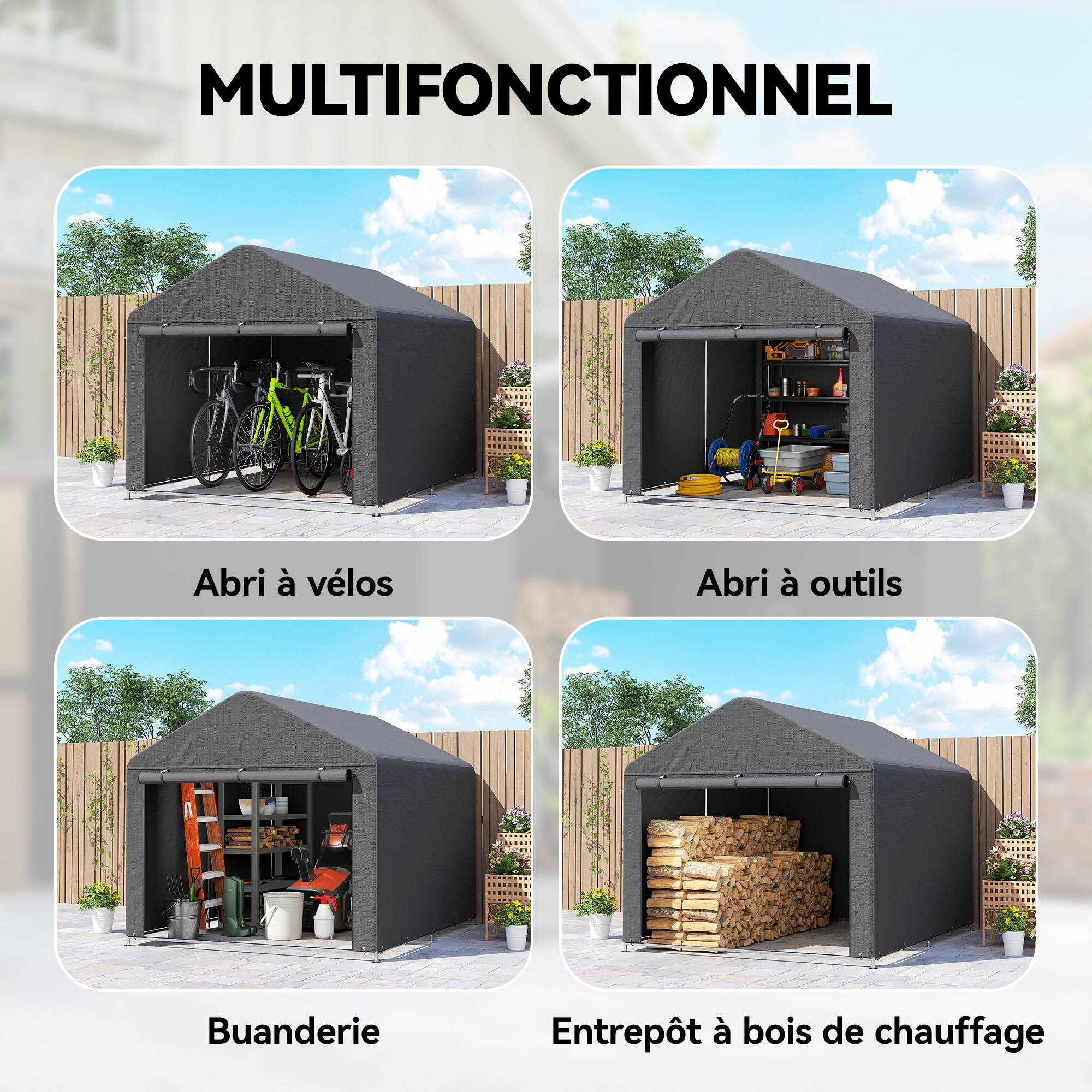 ComfortXL - Tente de stockage métal PE jardin protection vélos motos 200x238x183cm gris foncé - ComfortXL Outdoor Living - Image 8
