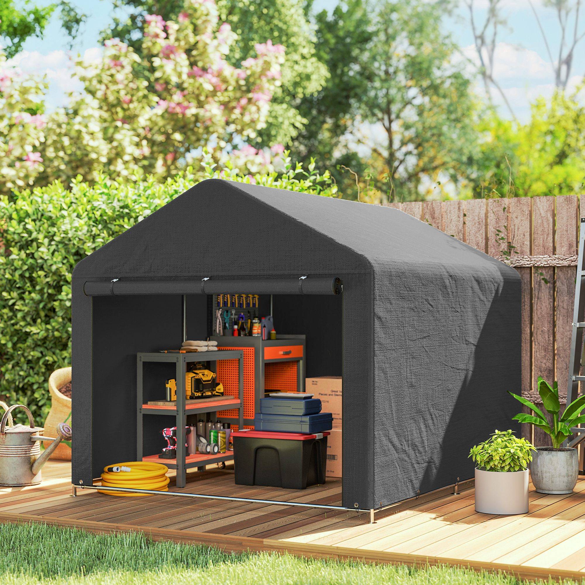 ComfortXL - Tente de stockage métal PE jardin protection vélos motos 200x238x183cm gris foncé - ComfortXL Outdoor Living - Image 3