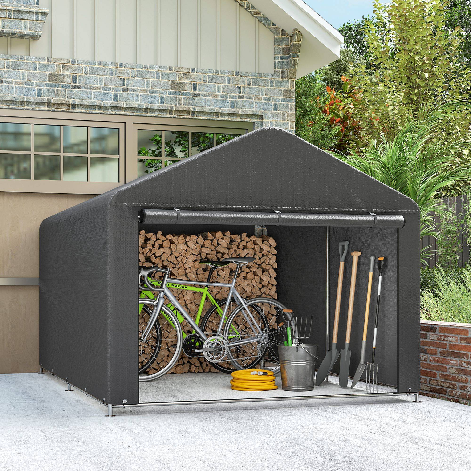ComfortXL - Tente de stockage métal PE jardin protection vélos motos 200x238x183cm gris foncé - ComfortXL Outdoor Living - Image 9
