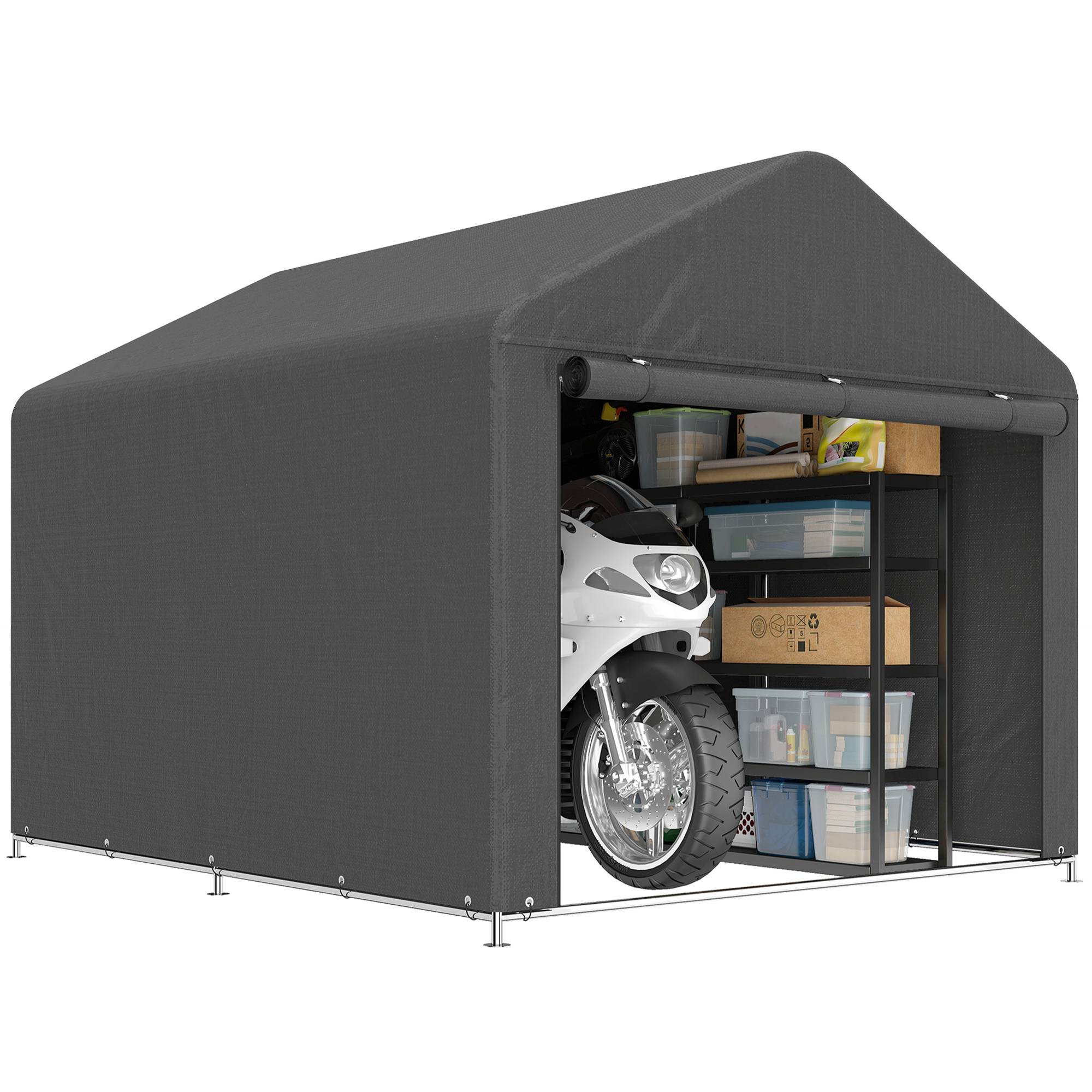 ComfortXL - Tente de stockage métal PE jardin protection vélos motos 200x238x183cm gris foncé - ComfortXL Outdoor Living