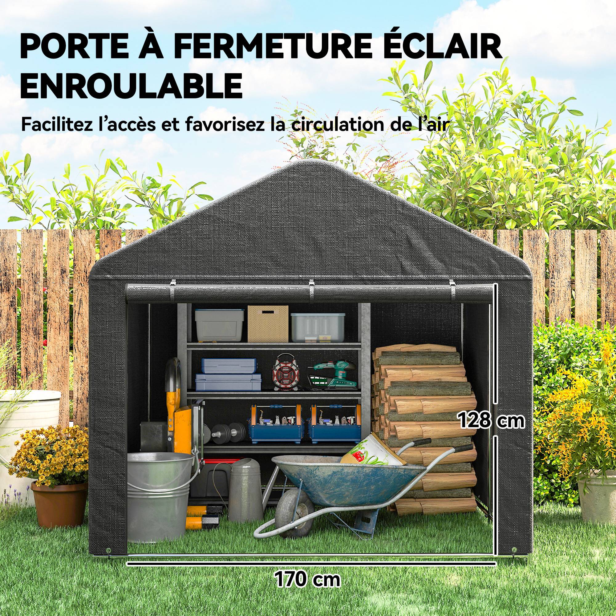 ComfortXL - Tente de stockage métal PE jardin protection vélos motos 200x238x183cm gris foncé - ComfortXL Outdoor Living - Image 7