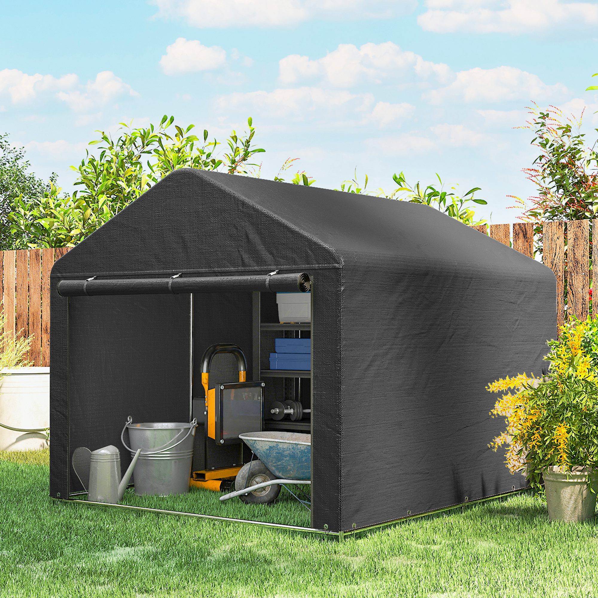 ComfortXL - Tente de stockage métal PE jardin protection vélos motos 200x238x183cm gris foncé - ComfortXL Outdoor Living - Image 4