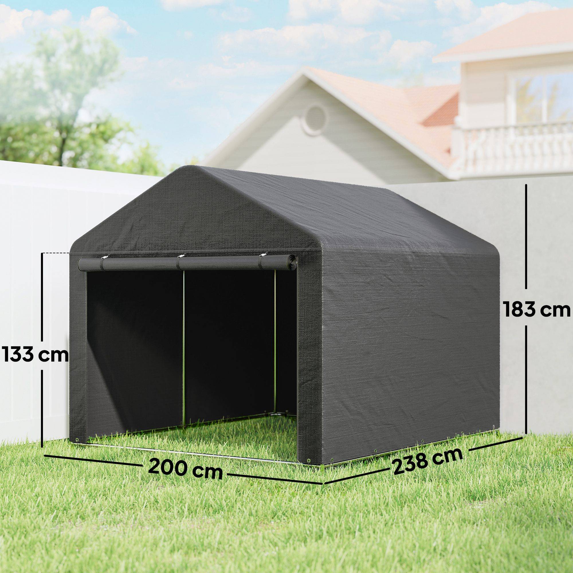 ComfortXL - Tente de stockage métal PE jardin protection vélos motos 200x238x183cm gris foncé - ComfortXL Outdoor Living - Image 5
