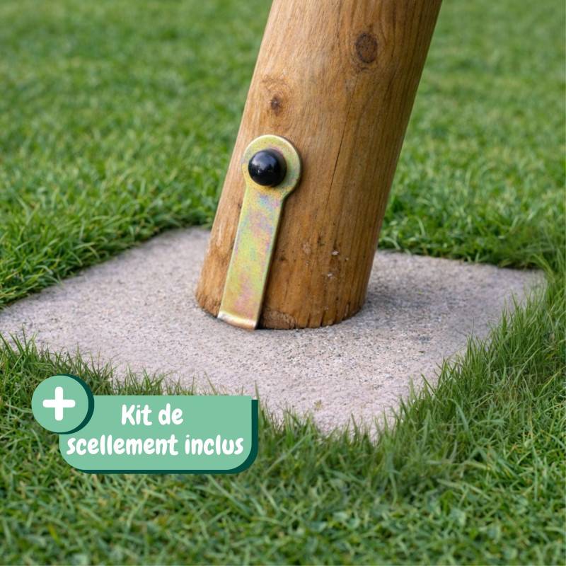 Soulet - Portique en bois rond 3 agrès avec balançoire bébé et corde disque TIAGO - Imagen 8
