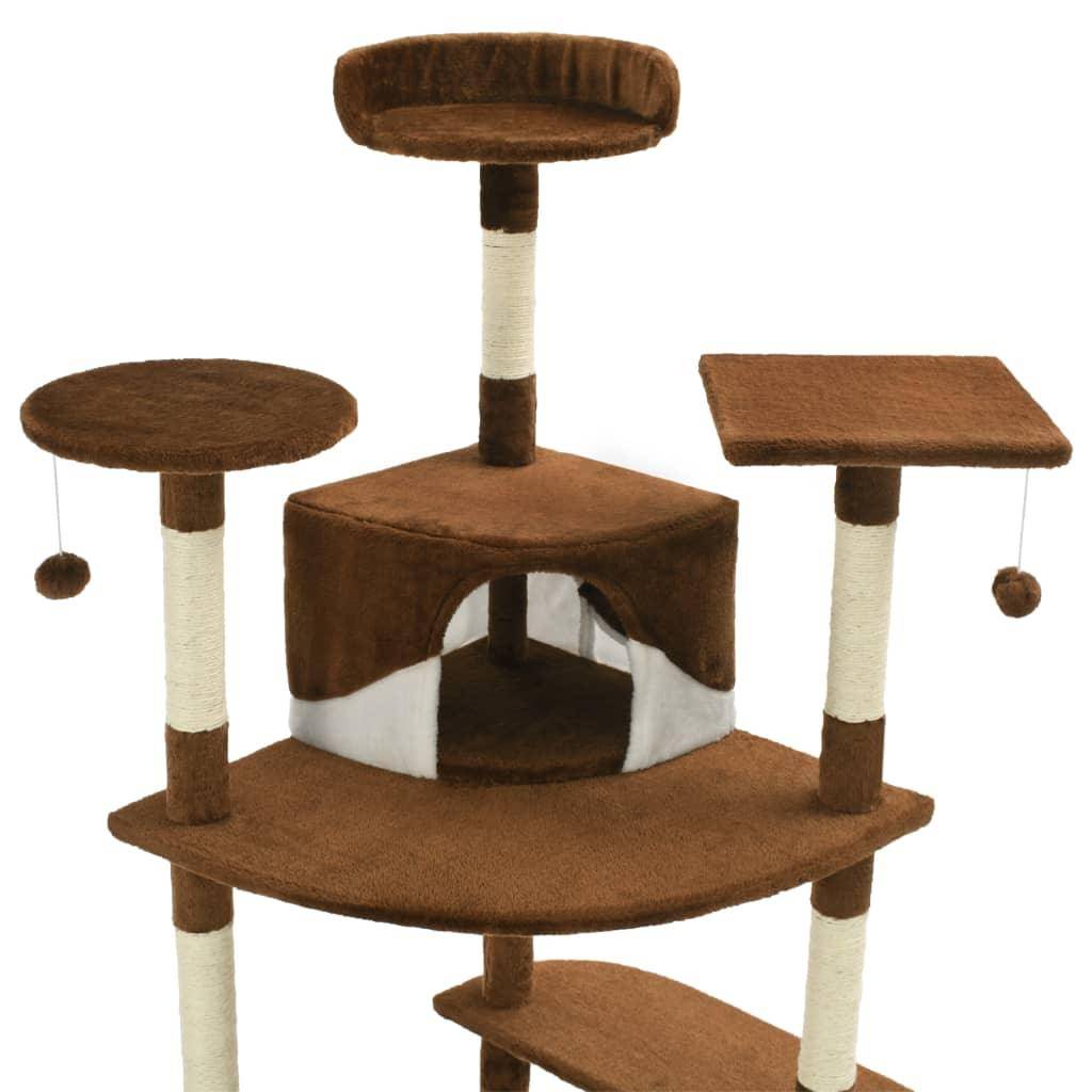 Helloshop26 - Arbre à chat griffoir grattoir niche jouet animaux peluché en sisal 203 cm marron et blanc - Imagen 4
