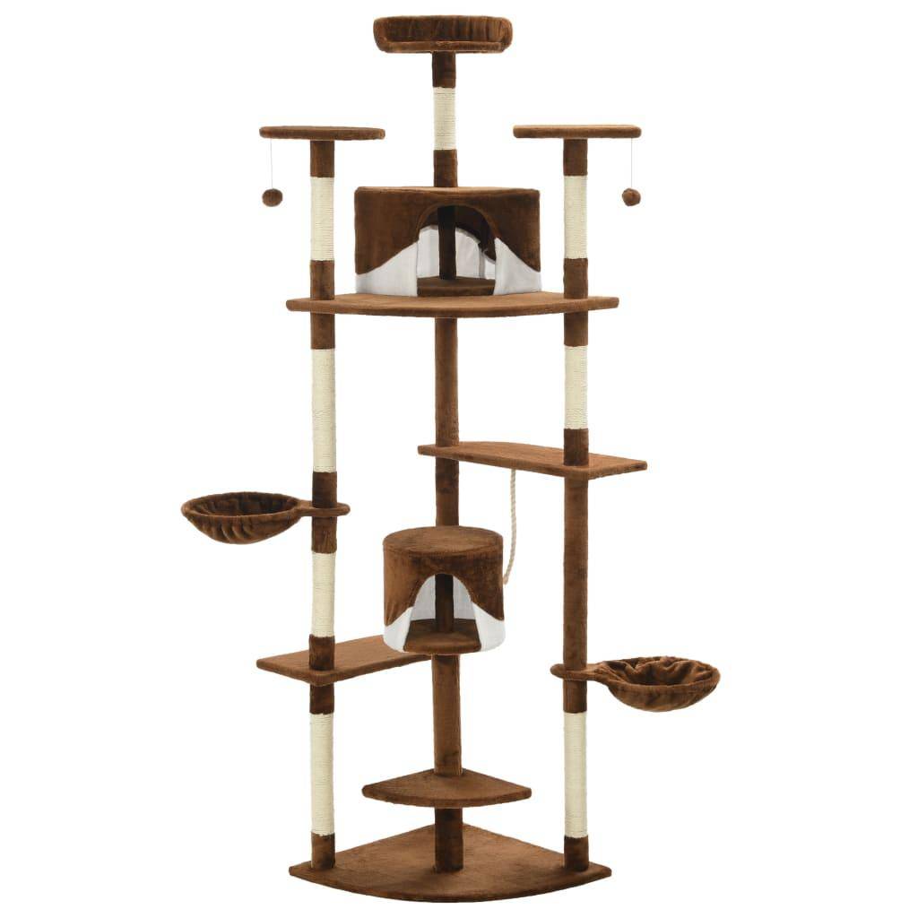 Helloshop26 - Arbre à chat griffoir grattoir niche jouet animaux peluché en sisal 203 cm marron et blanc - Imagen 2
