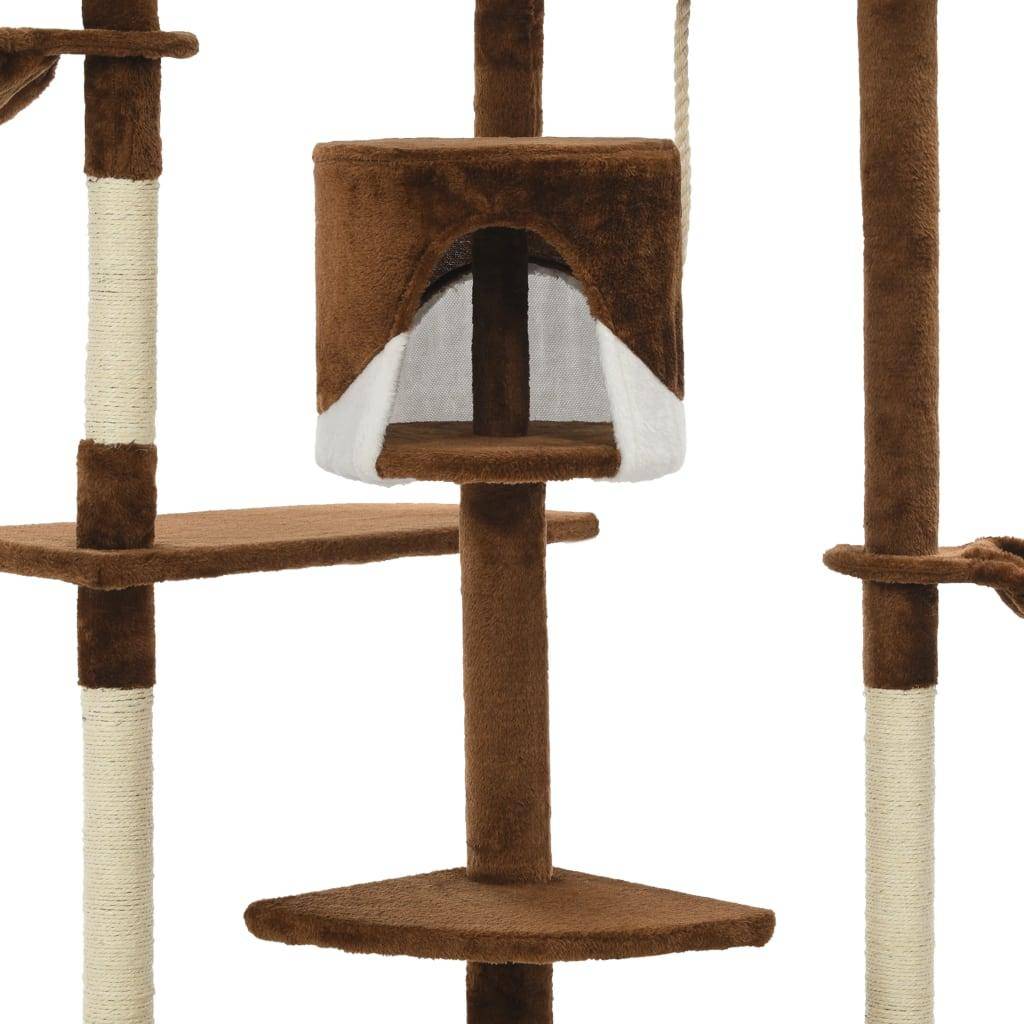 Helloshop26 - Arbre à chat griffoir grattoir niche jouet animaux peluché en sisal 203 cm marron et blanc - Imagen 5
