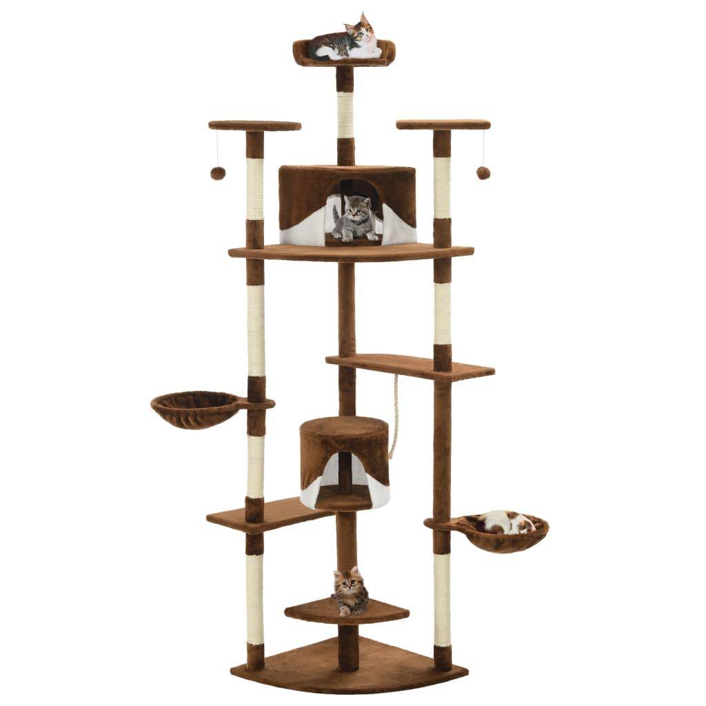 Helloshop26 - Arbre à chat griffoir grattoir niche jouet animaux peluché en sisal 203 cm marron et blanc - Imagen 1